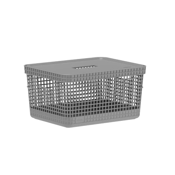 Cesto Organizador 8L Com Tampa Linha Grid Chumbo Fechado