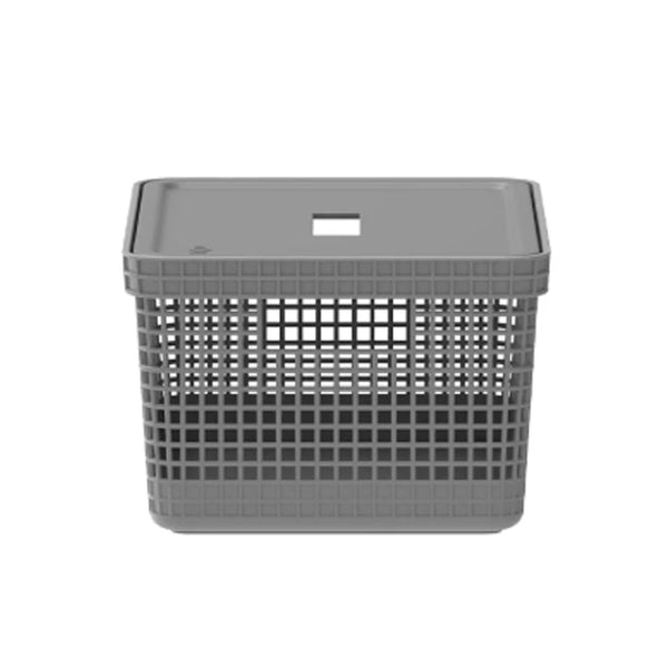 Cesto Organizador 8L Com Tampa Linha Grid Chumbo Fechado