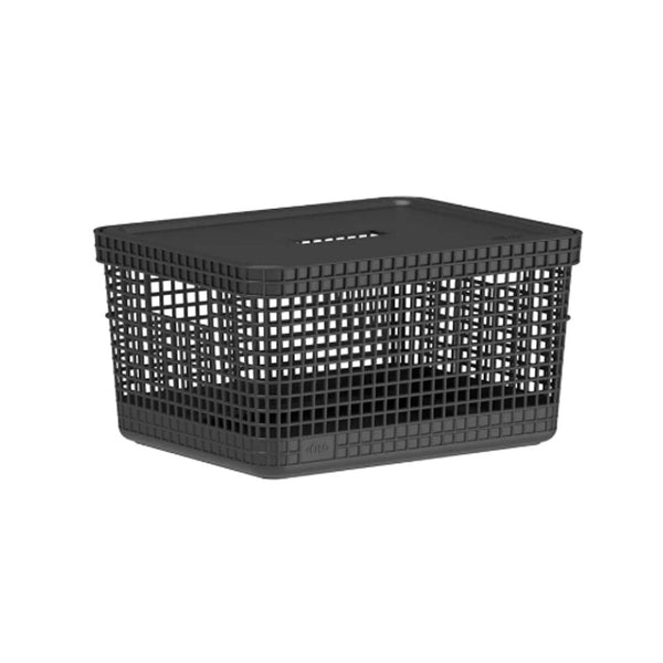 Cesto Organizador 8L Com Tampa Linha Grid Preto Fechado