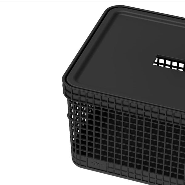 Cesto Organizador 8L Com Tampa Linha Grid Preto Fechado