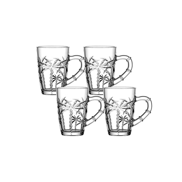 Caneca D/ Vidro Transparente Coqueiro 4Peças 210ML