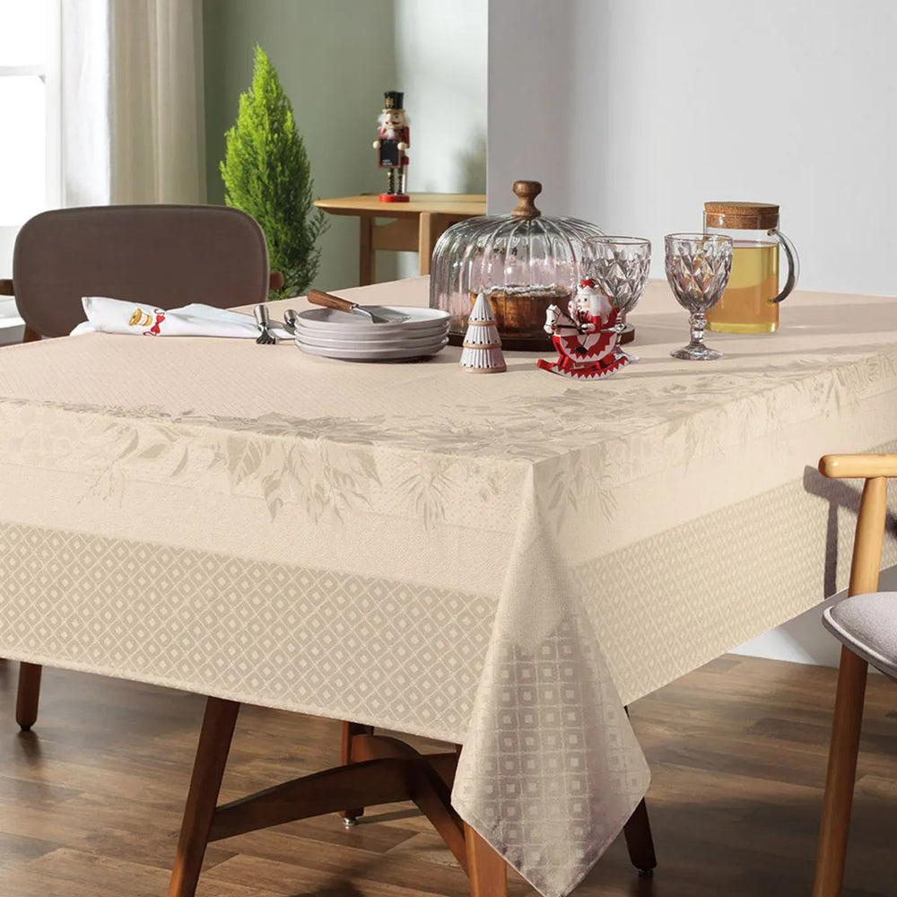 Toalha Mesa Retangular 6 Lugares Flor do Natal Bege160X220CM