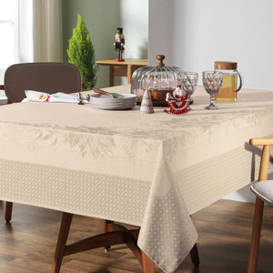 Toalha Mesa Retangular 6 Lugares Flor do Natal Bege160X220CM