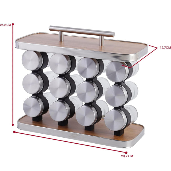 Porta tempero Dolce Home 12peças em bambu com aço inoxidável