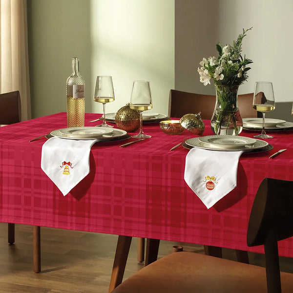 Toalha de Mesa Retangular 8 Lugares Tartan Vermelho 1,80m x 2,70m