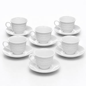 Jogo Xícara Café com Pires de Porcelana Asdra Branca 80ml 6 Peças Hauskraft
