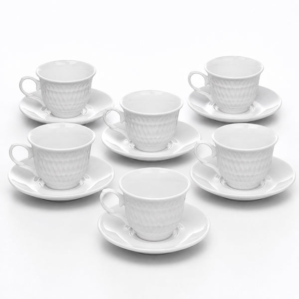 Jogo Xícara Café com Pires de Porcelana Asdra Branca 80ml 6 Peças Hauskraft