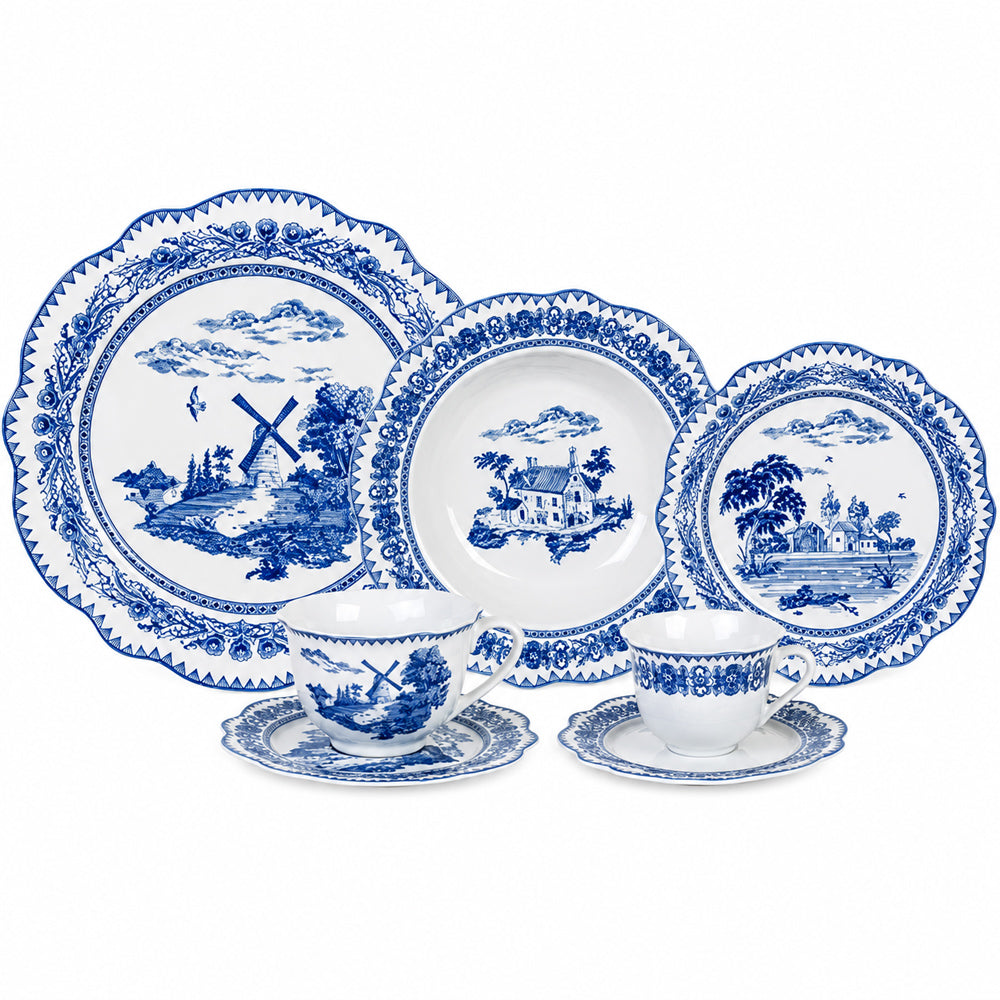 Aparelho de jantar em porcelana com 42 peças azul LHermitage