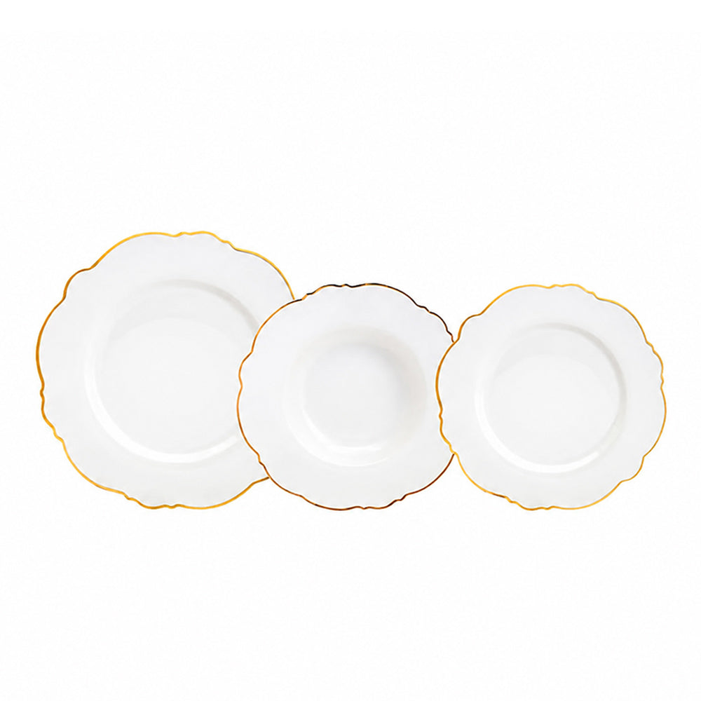 Aparelho De Jantar Maldivas 42 Peças Em Porcelana Branca Com Borda Dourada