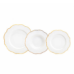 Aparelho De Jantar Maldivas 42 Peças Em Porcelana Branca Com Borda Dourada