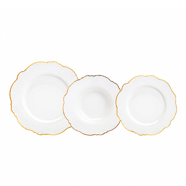 Aparelho De Jantar Maldivas 42 Peças Em Porcelana Branca Com Borda Dourada