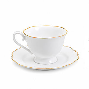 Aparelho De Jantar Maldivas 42 Peças Em Porcelana Branca Com Borda Dourada