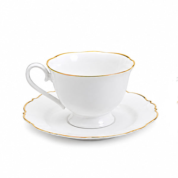 Aparelho De Jantar Maldivas 42 Peças Em Porcelana Branca Com Borda Dourada