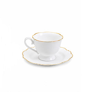 Aparelho De Jantar Maldivas 42 Peças Em Porcelana Branca Com Borda Dourada