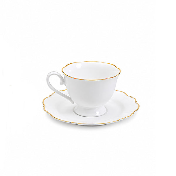 Aparelho De Jantar Maldivas 42 Peças Em Porcelana Branca Com Borda Dourada