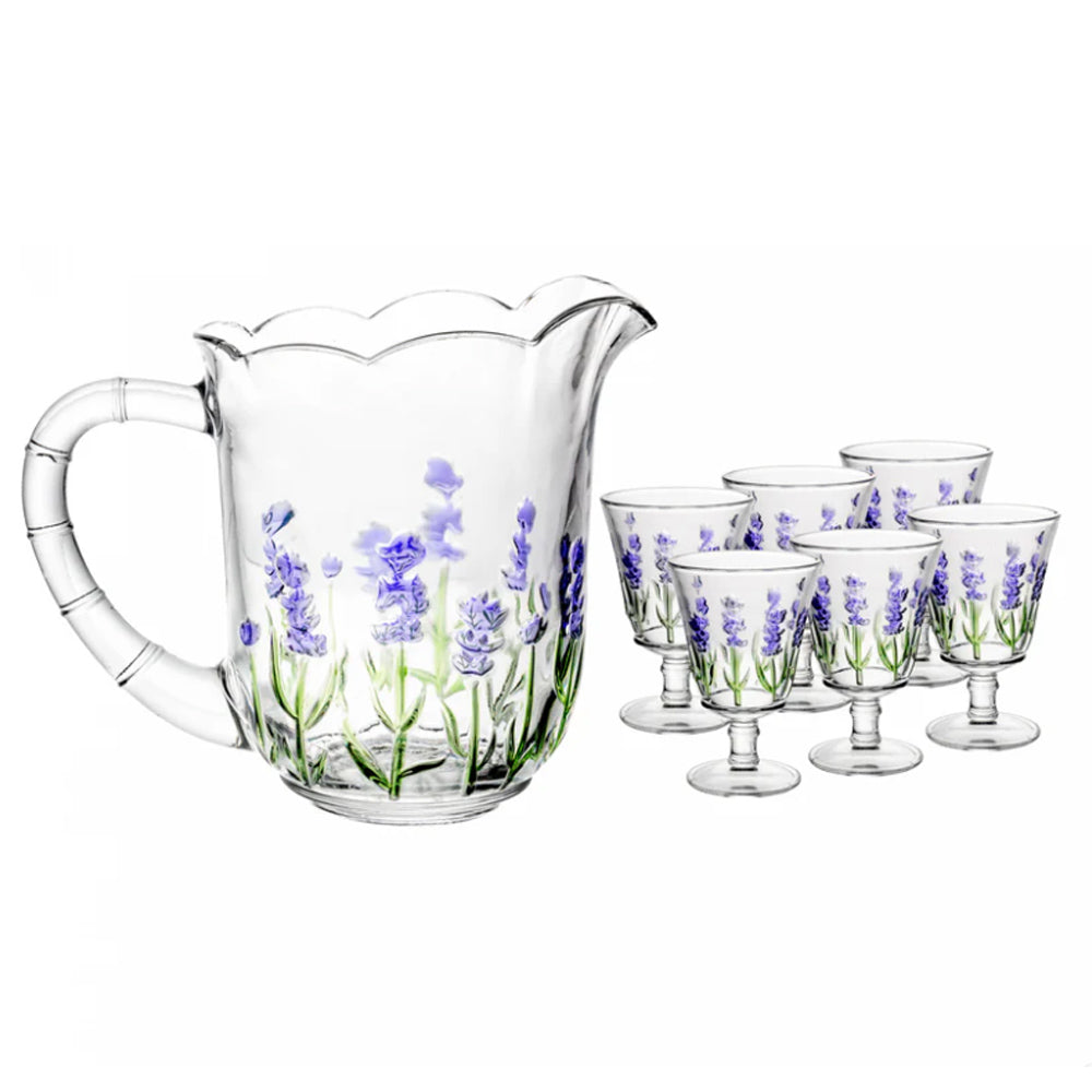 Conjunto Jarra e 6 Copos Lavanda Hand Painting - Lyor 1,5L