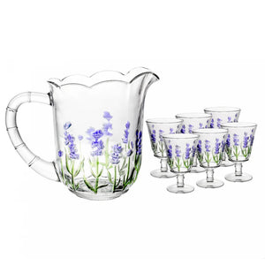Conjunto Jarra e 6 Copos Lavanda Hand Painting - Lyor 1,5L