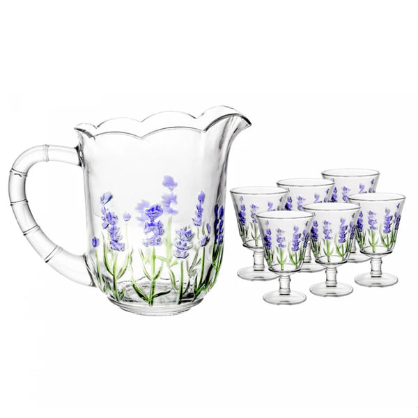 Conjunto Jarra e 6 Copos Lavanda Hand Painting - Lyor 1,5L