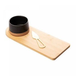 Conjunto Petisqueira com Bandeja de Bambu Dourado 12x30x6cm lyor
