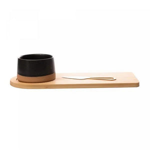 Conjunto Petisqueira com Bandeja de Bambu Dourado 12x30x6cm lyor