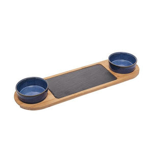 Jogo De Petisqueira Em Cerâmica Com Bandeja Bambu Lyor 12x40x4cm 4 Peças
