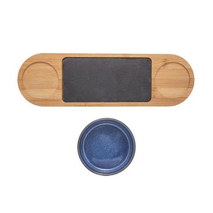 Jogo De Petisqueira Em Cerâmica Com Bandeja Bambu Lyor 12x40x4cm 4 Peças