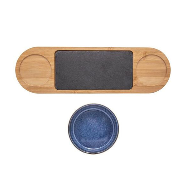 Jogo De Petisqueira Em Cerâmica Com Bandeja Bambu Lyor 12x40x4cm 4 Peças