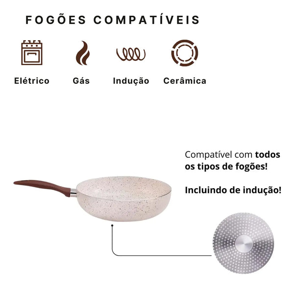 Wok Brinox Ceramic Life vanilla  28cm 3,4L com Tampa