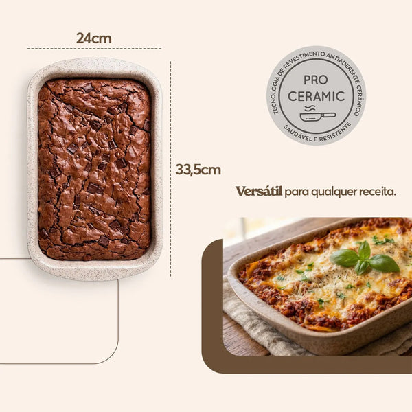 Assadeira Funda Ceramic Life Brinox Vanilla 33,5x24x5cm