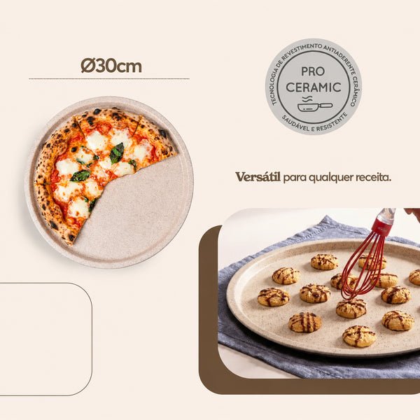 Forma de Pizza sem Furo Brinox Ceramic Life Vanilla 30x1,8cm