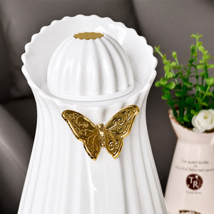 Garrafa Térmica Borboleta Branco/Dourado Linha Premium 1Litro