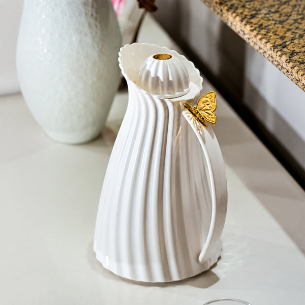 Garrafa Térmica Borboleta Branco/Dourado Linha Premium 1Litro