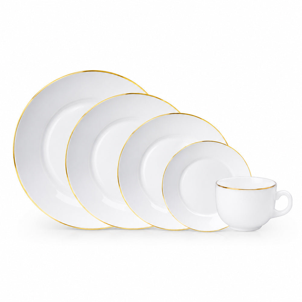 Aparelho de Jantar Catarina Branco com Borda Dourada 20 Peças Hauskraft