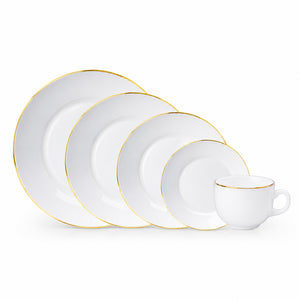 Aparelho de Jantar Catarina Branco com Borda Dourada 20 Peças Hauskraft