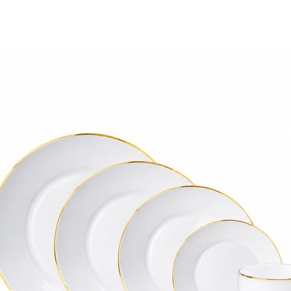 Aparelho de Jantar Catarina Branco com Borda Dourada 20 Peças Hauskraft