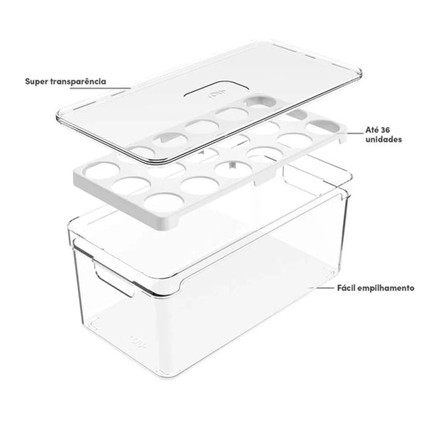 Organizador De Ovos Clear Fresh 36 UN Porta Ovos Com Tampa OU