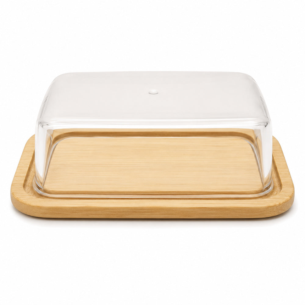 Manteigueira com Tampa Acrílica e Base de Bambu Dolce Home 19 x 12,5 x 6 cm