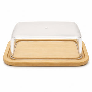 Manteigueira com Tampa Acrílica e Base de Bambu Dolce Home 19 x 12,5 x 6 cm