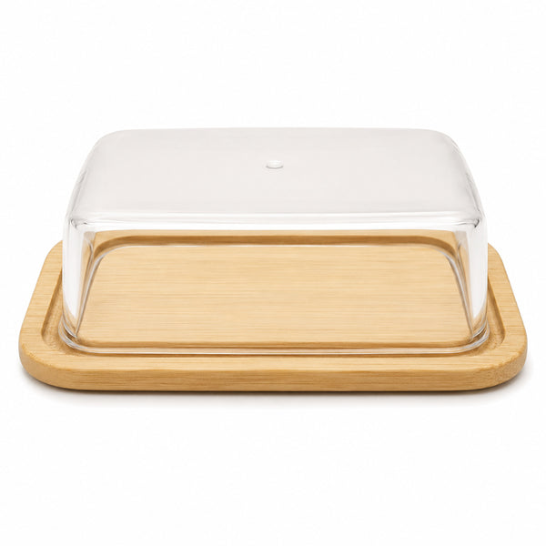 Manteigueira com Tampa Acrílica e Base de Bambu Dolce Home 19 x 12,5 x 6 cm