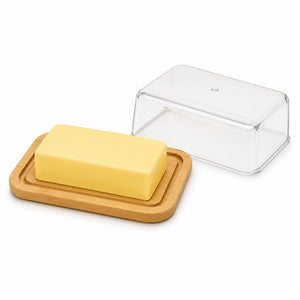 Manteigueira com Tampa Acrílica e Base de Bambu Dolce Home 19 x 12,5 x 6 cm