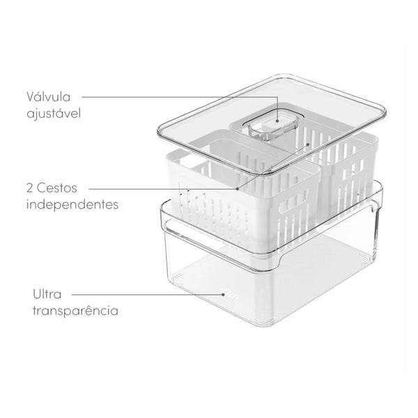 Organizador com cesto duplo Ou 2,2L Linha Clear Fresh