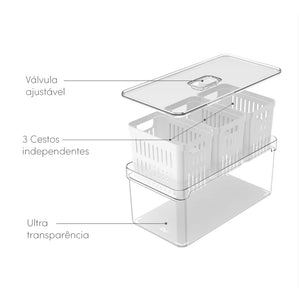 Organizador com cesto triplo Ou 5L Linha Clear Fresh