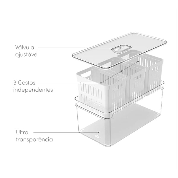 Organizador com cesto triplo Ou 5L Linha Clear Fresh