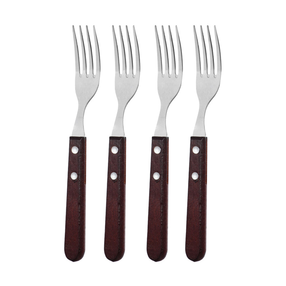 Garfo Jumbo P/Churrasco de Inox C/Cabo de Madeira Leme 4Pçs