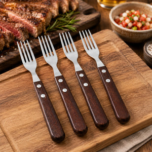 Garfo Jumbo P/Churrasco de Inox C/Cabo de Madeira Leme 4Pçs