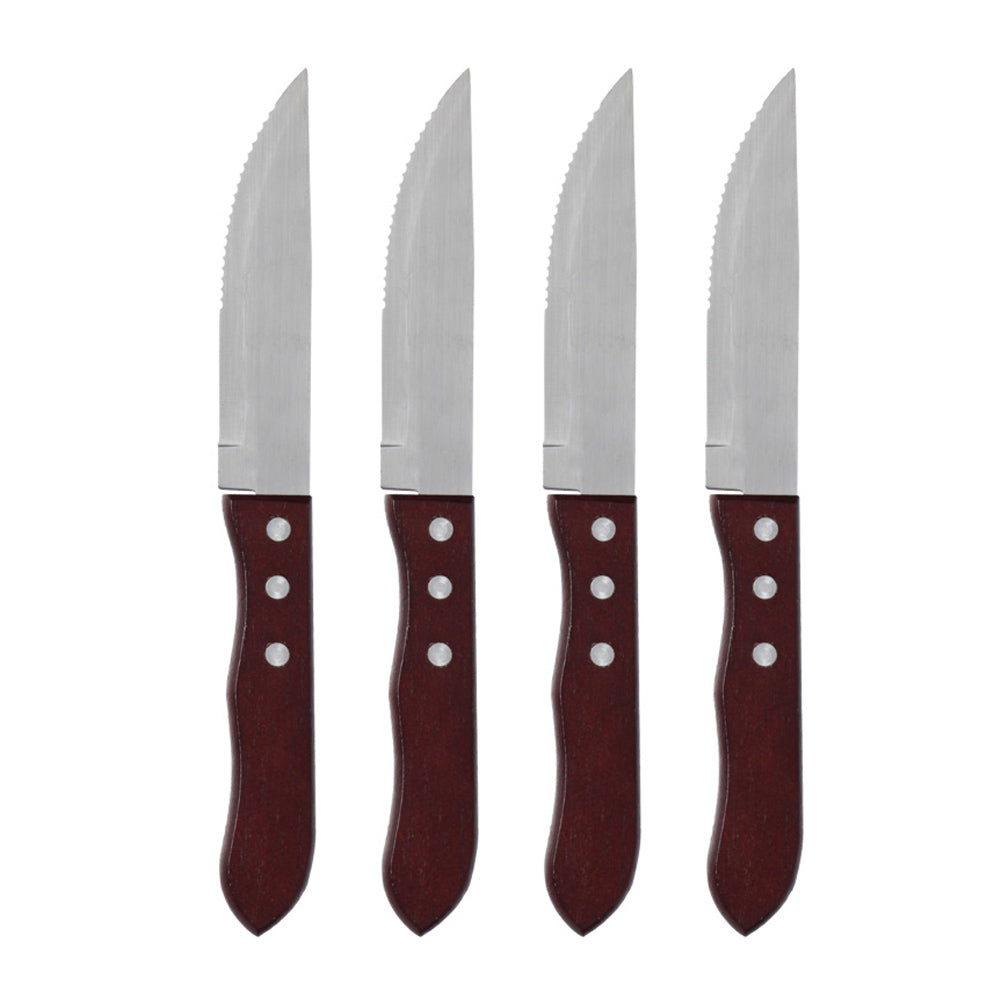 Faca Jumbo P/Churrasco de Inox com Cabo de Madeira Leme 4Pçs