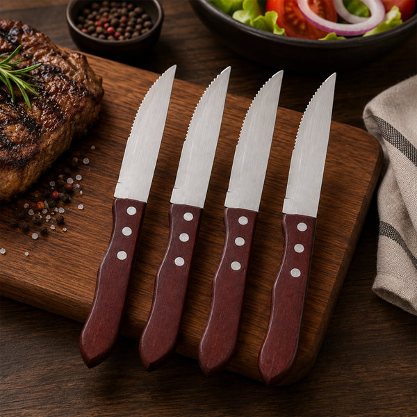 Faca Jumbo P/Churrasco de Inox com Cabo de Madeira Leme 4Pçs