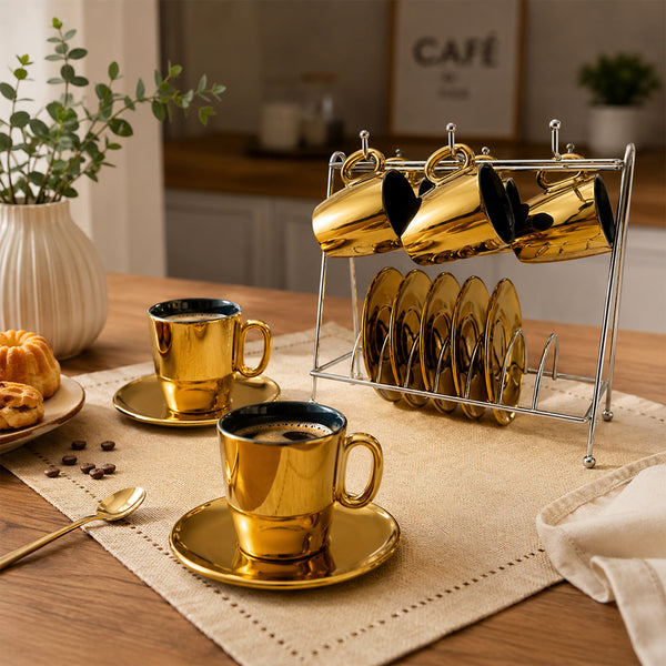Jogo de 12 Peças para Café em New Bone China com Rack 80ml