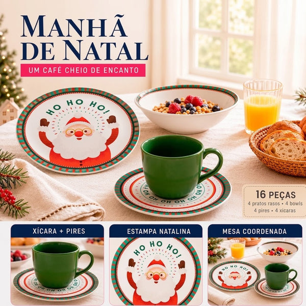 Aparelho de Jantar Natalino 16 Peças – Papai Noel Dolce home