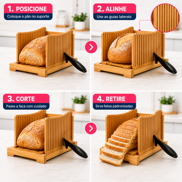 Fatiador De Pão Em Bambu Guia De Corte P/ Fatias Dolce Home
